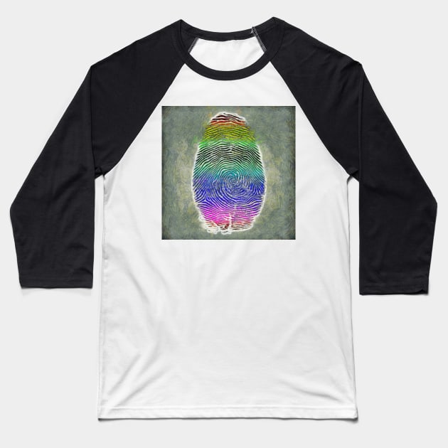 Rainbow Fingerprint Baseball T-Shirt by rolffimages